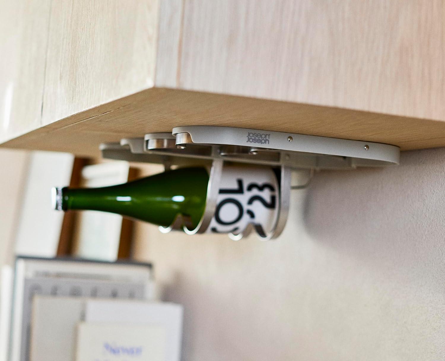 image:imageJoseph Joseph Cradle Wine Bottle Organizer Under Cabinet Mount Folding Steel Rack Holds 4 Bottles