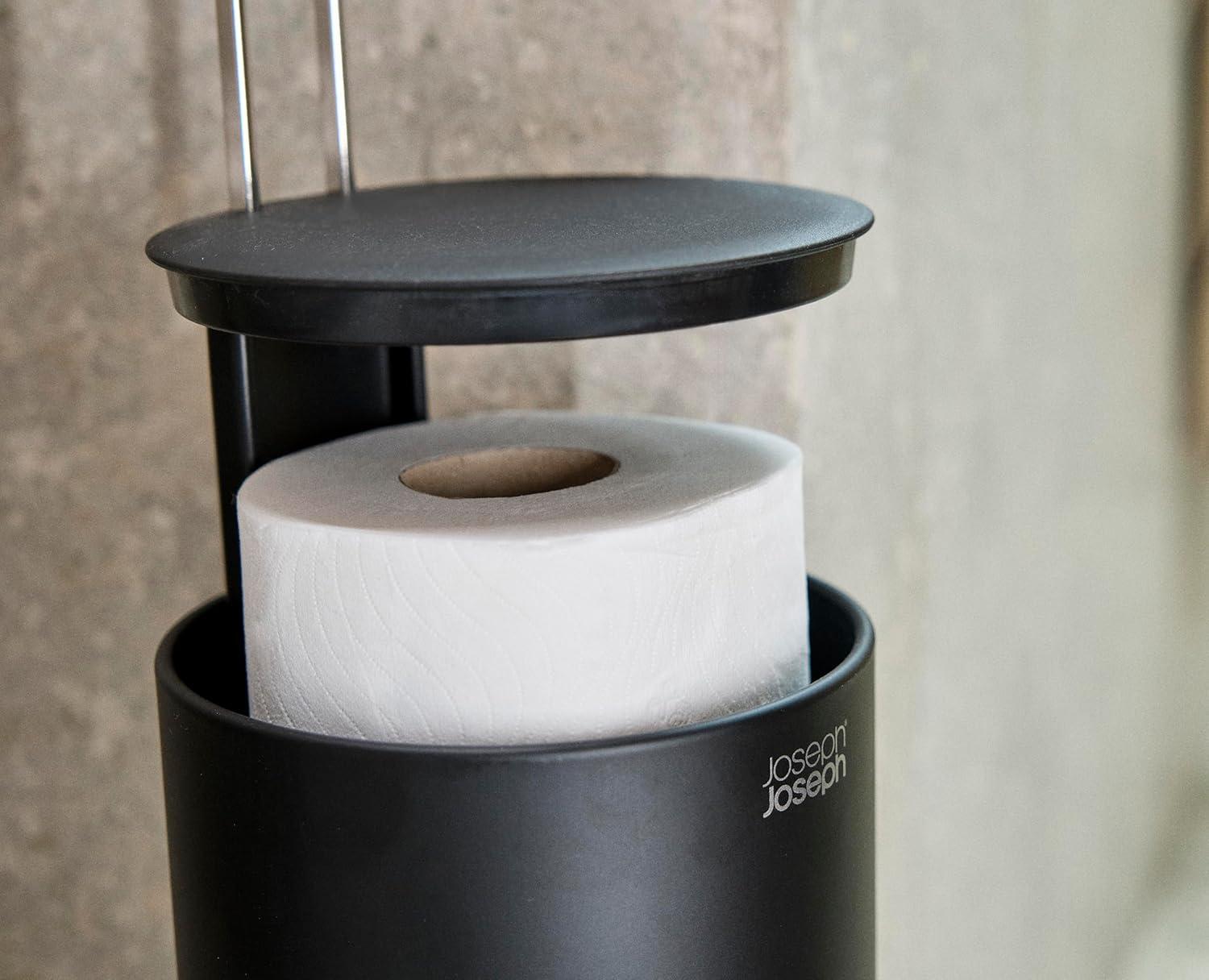 image:imageJoseph Joseph EasyStore Toilet Paper Holder Stand Concealed Storage Holds 3 Spare Rolls Gloss White BlackBlack