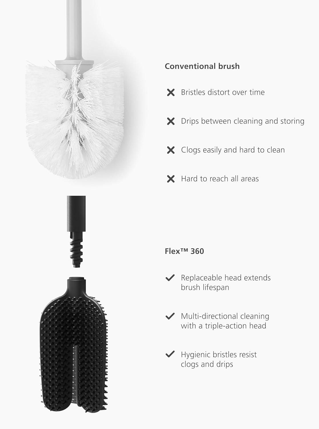 image:imageJoseph Joseph Flex 360 Lite Silicone Toilet Brush amp Holder 360 Clean AntiDrip Replaceable Head WhiteBlack
