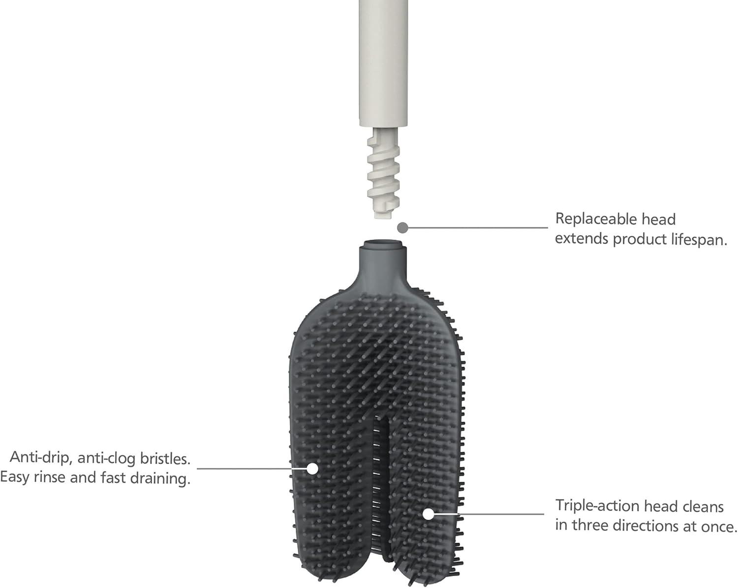 image:imageJoseph Joseph Flex 360 Lite Silicone Toilet Brush amp Holder 360 Clean AntiDrip Replaceable Head WhiteEcru
