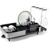 Joseph Joseph Extend Steel Plus Extendable Dish Rack Steel, Small to Large Dish Drainer with Wine Glass Holder & Drain Spout(Black)