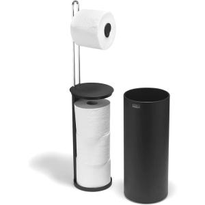 Joseph Joseph EasyStore Toilet Paper Holder Stand, Concealed Storage, Holds 3 Spare Rolls, Gloss White Black(Black)