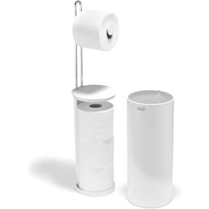 Joseph Joseph EasyStore Toilet Paper Holder Stand, Concealed Storage, Holds 3 Spare Rolls, Gloss White Black(White)