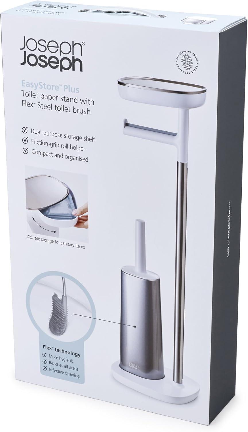 image:imageJoseph Joseph EasyStore Butler Toilet Paper Holder Stand and Flex Toilet Brush with Shelf and Drawer Stainless SteelStand with Toilet Brush
