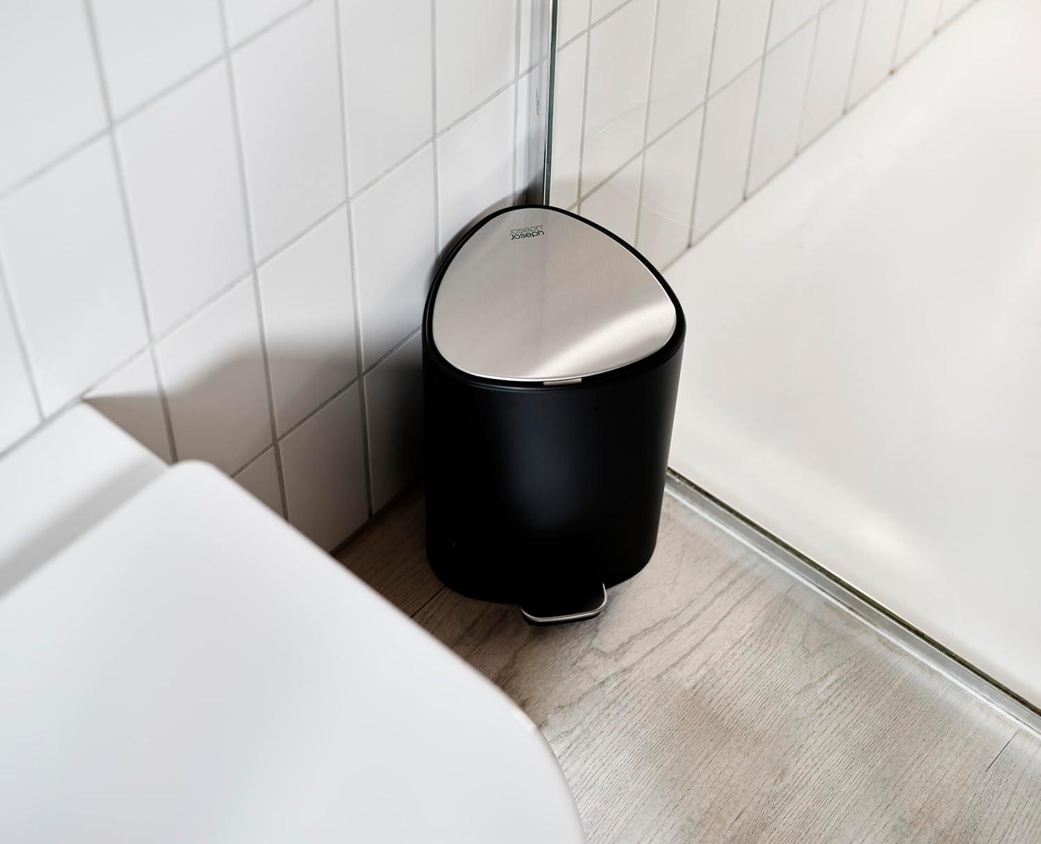 image:imageJoseph Joseph EasyStore Stainless Steel 5 Liter13 Gallon Pedal Trash Can with Bin Liner Storage SoftClose Lid Removable Inner Bucket for Bathroom Bedroom Office Matt BlackBlack