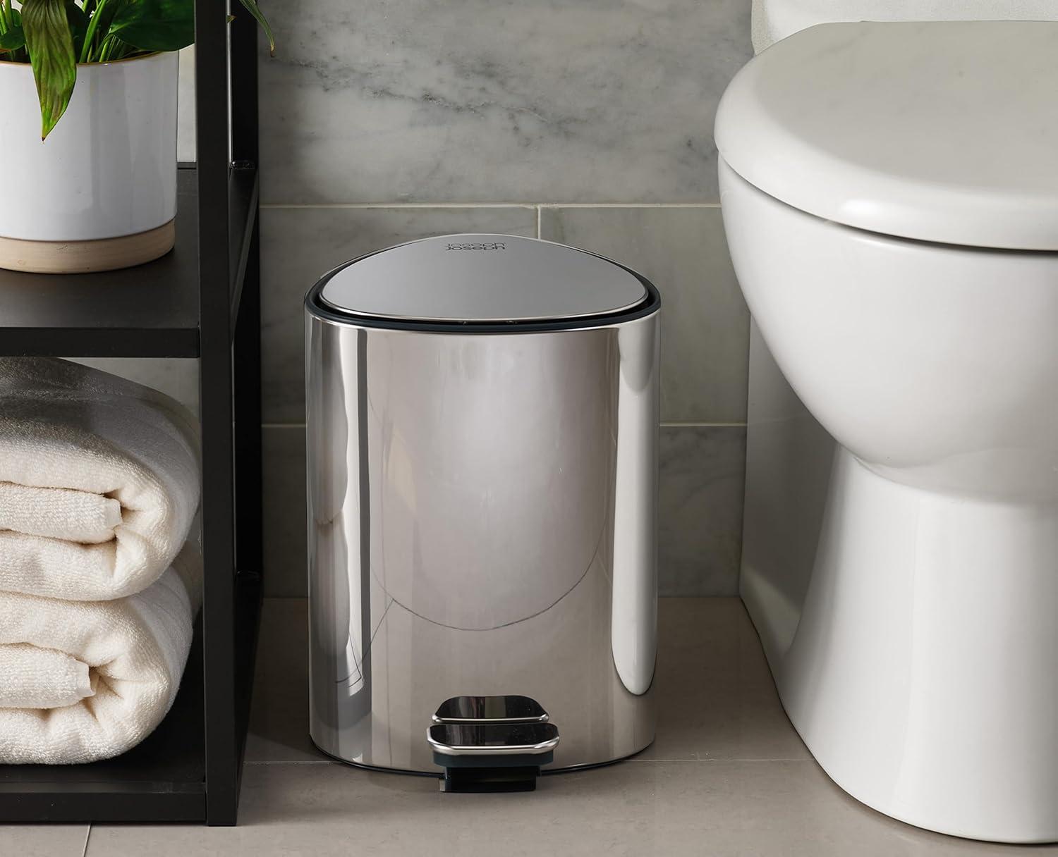 image:imageJoseph Joseph EasyStore Stainless Steel 5 Liter13 Gallon Pedal Trash Can with Bin Liner Storage SoftClose Lid Removable Inner Bucket for Bathroom Bedroom Office Matt BlackStainless steel