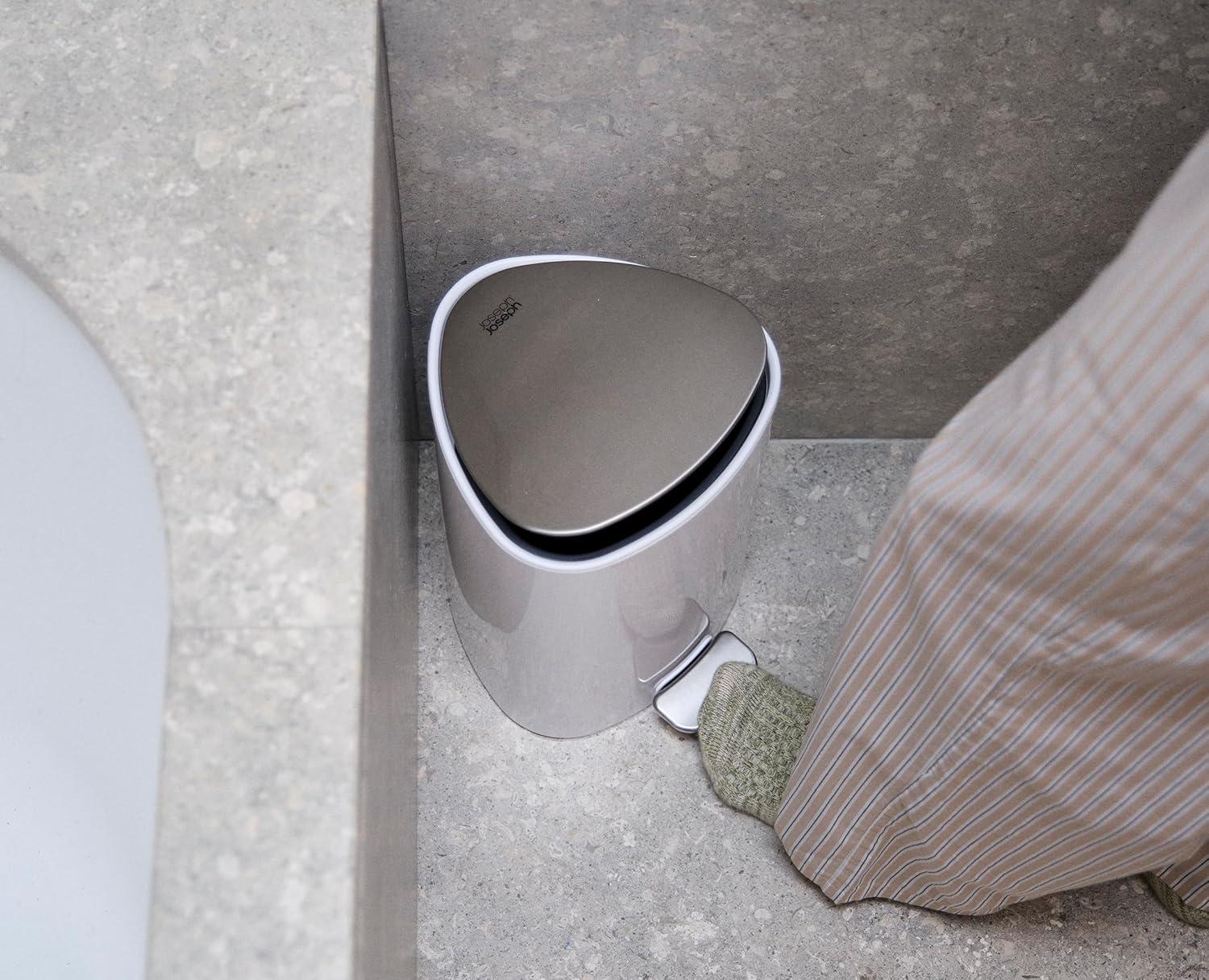 image:imageJoseph Joseph EasyStore Stainless Steel 5 Liter13 Gallon Pedal Trash Can with Bin Liner Storage SoftClose Lid Removable Inner Bucket for Bathroom Bedroom Office Matt BlackGloss White