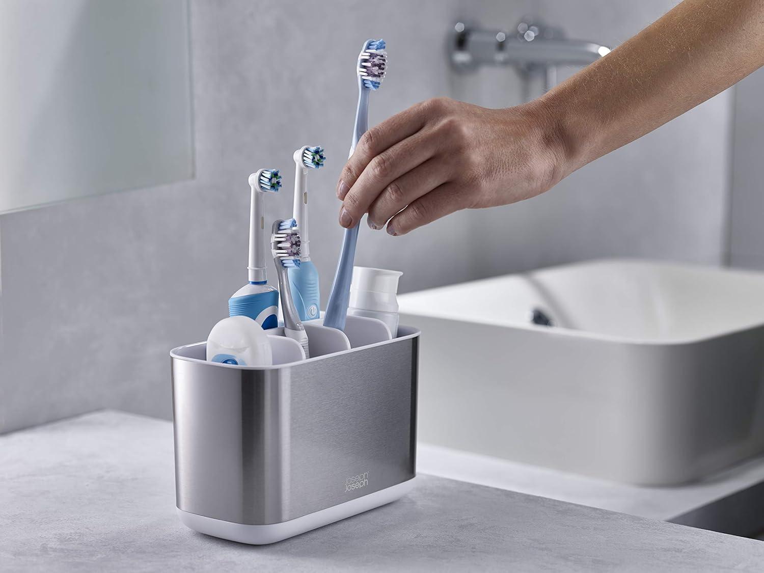 image:imageJoseph Joseph EasyStore StainlessSteel Toothbrush Holder Bathroom Storage Organizer Caddy SmallStainless Steel