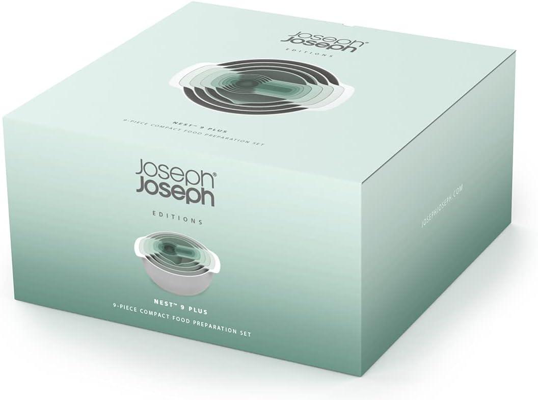 image:imageJoseph Joseph Nest 9 Plus 9 Piece Compact Food Preparation Set with Mixing Bowls Measuring Cups Sieve and Colander Stainless SteelGreen