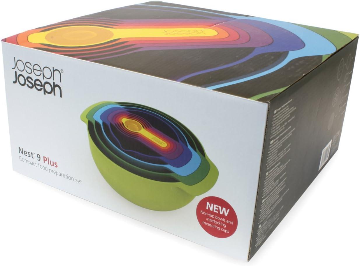 image:imageJoseph Joseph Nest 9 Plus 9 Piece Compact Food Preparation Set with Mixing Bowls Measuring Cups Sieve and Colander Stainless SteelMulticolour