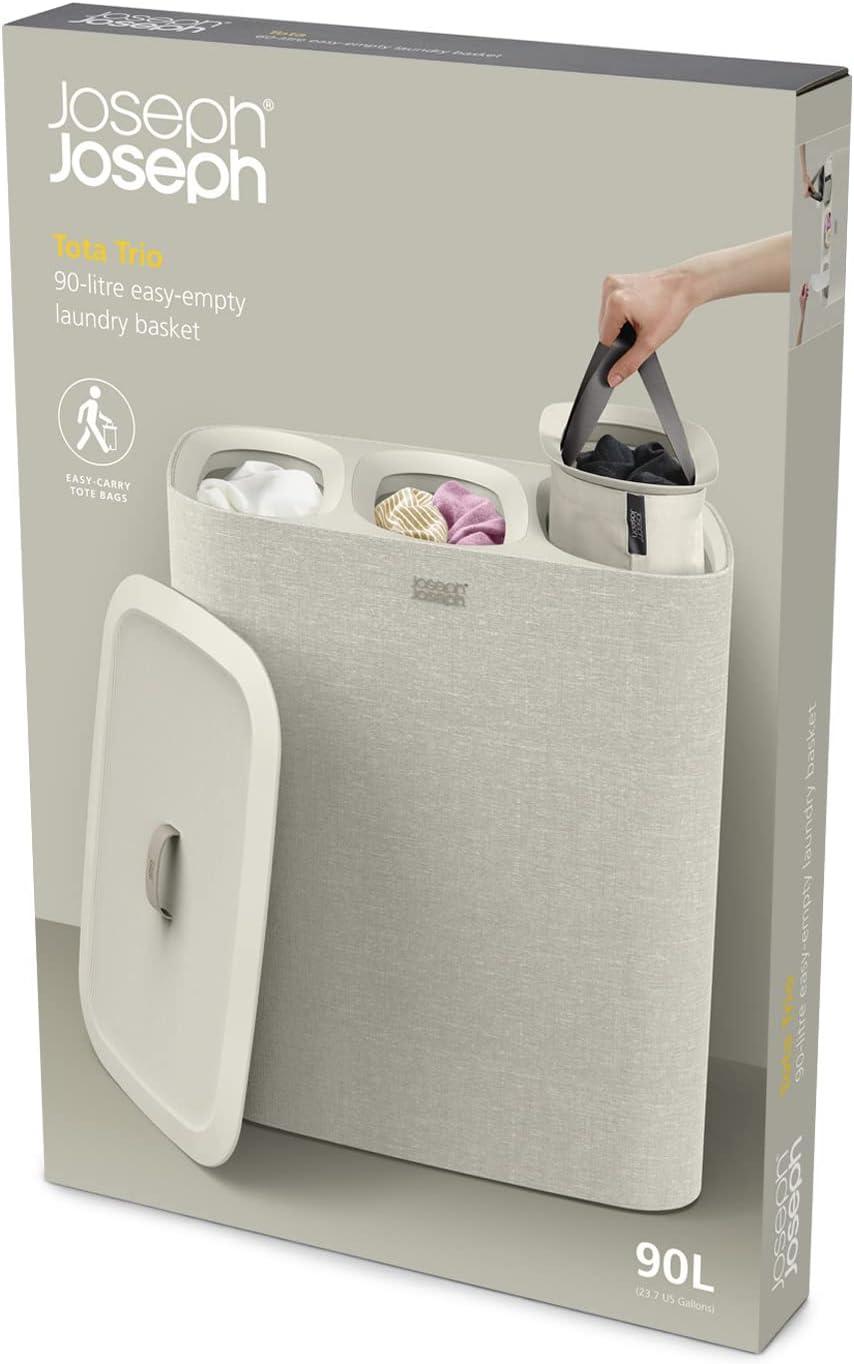 image:imageJoseph Joseph Tota Trio 90 liter238 gallon Laundry Hamper Separation Basket with lid 3 Removable Washing Bags with Handles EcruEcru