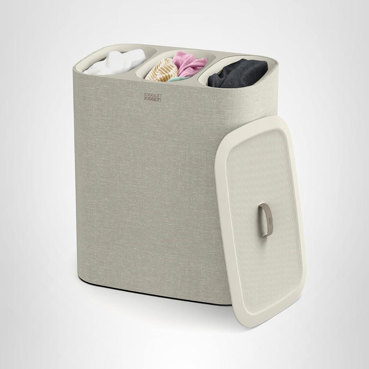 image:imageJoseph Joseph Tota Trio 90 liter238 gallon Laundry Hamper Separation Basket with lid 3 Removable Washing Bags with Handles EcruEcru