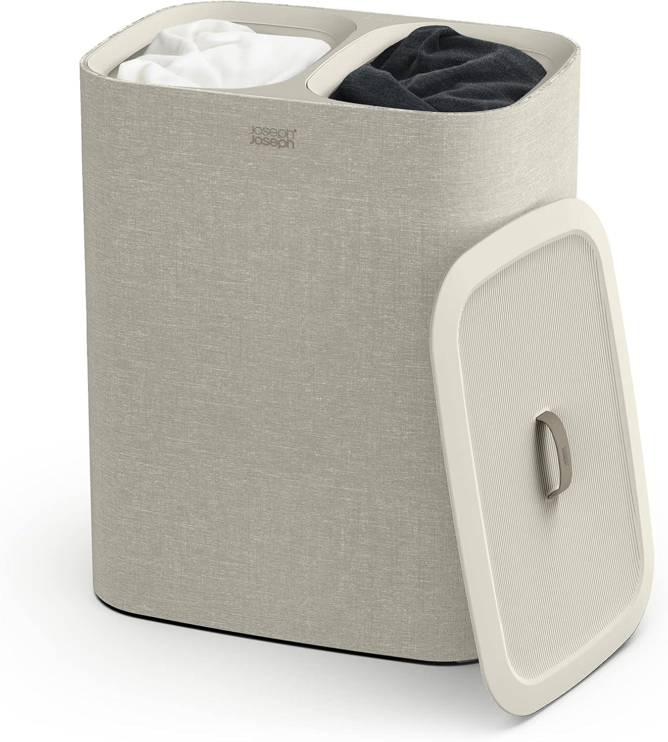 image:imageJoseph Joseph Tota Trio 90 liter238 gallon Laundry Hamper Separation Basket with lid 3 Removable Washing Bags with Handles EcruEcru