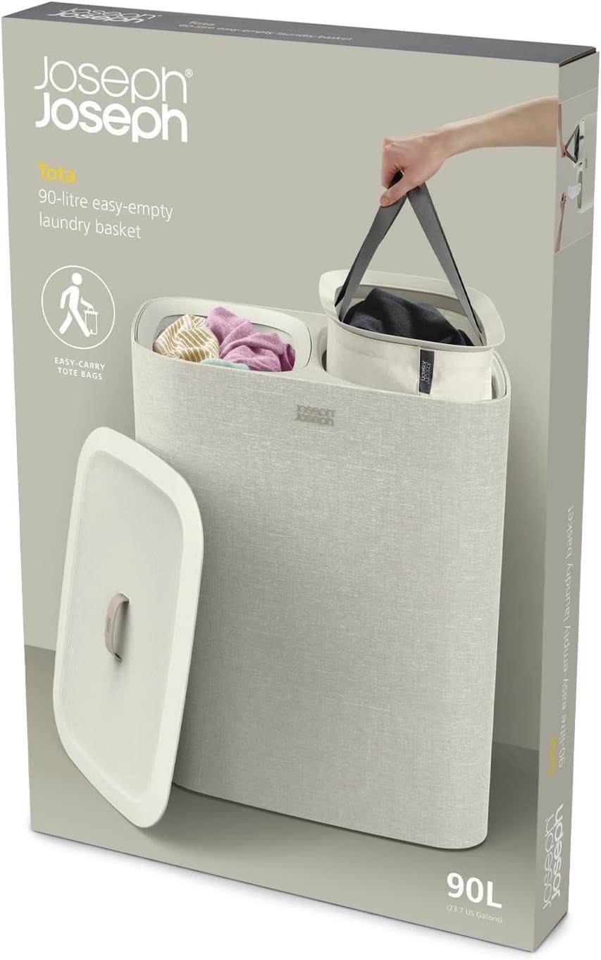 image:imageJoseph Joseph Tota Trio 90 liter238 gallon Laundry Hamper Separation Basket with lid 3 Removable Washing Bags with Handles EcruEcru