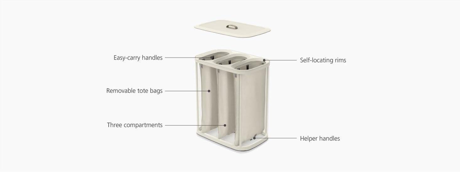image:imageJoseph Joseph Tota Trio 90 liter238 gallon Laundry Hamper Separation Basket with lid 3 Removable Washing Bags with Handles EcruEcru
