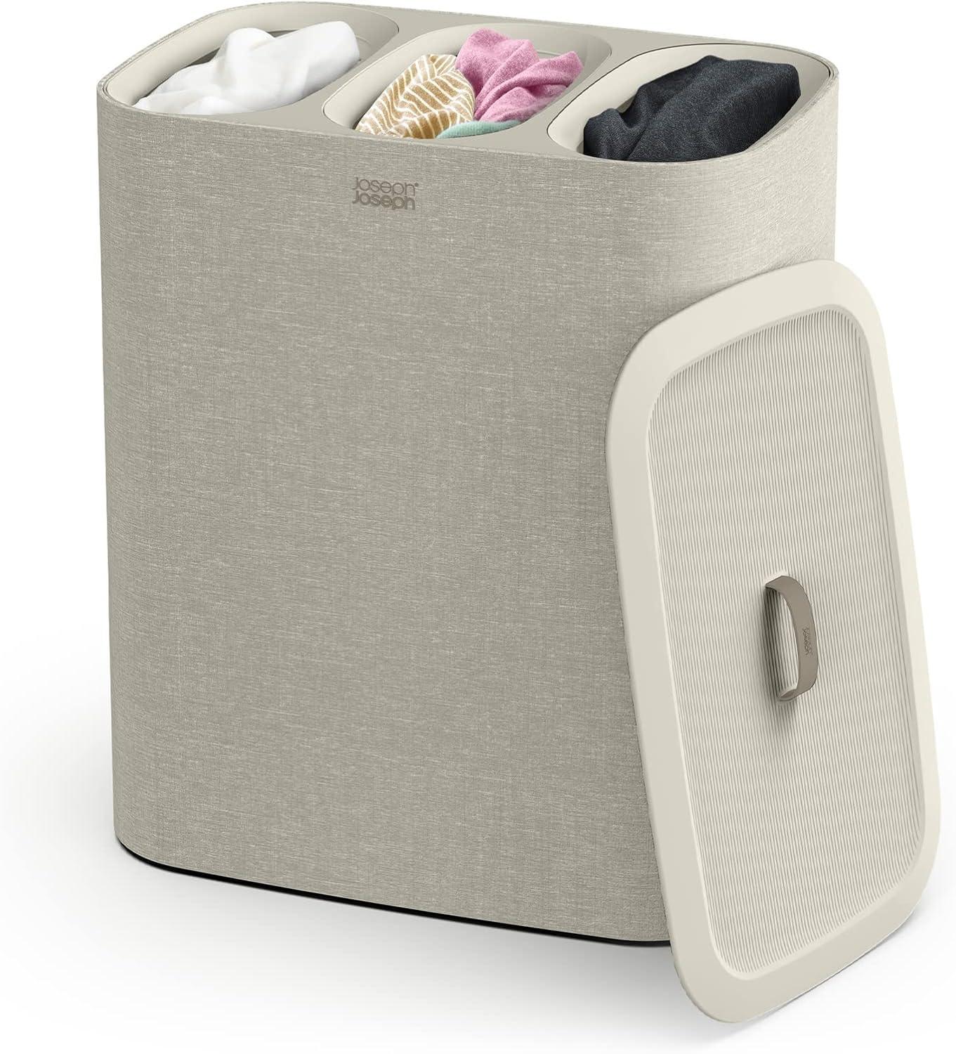 image:imageJoseph Joseph Tota Trio 90 liter238 gallon Laundry Hamper Separation Basket with lid 3 Removable Washing Bags with Handles EcruEcru
