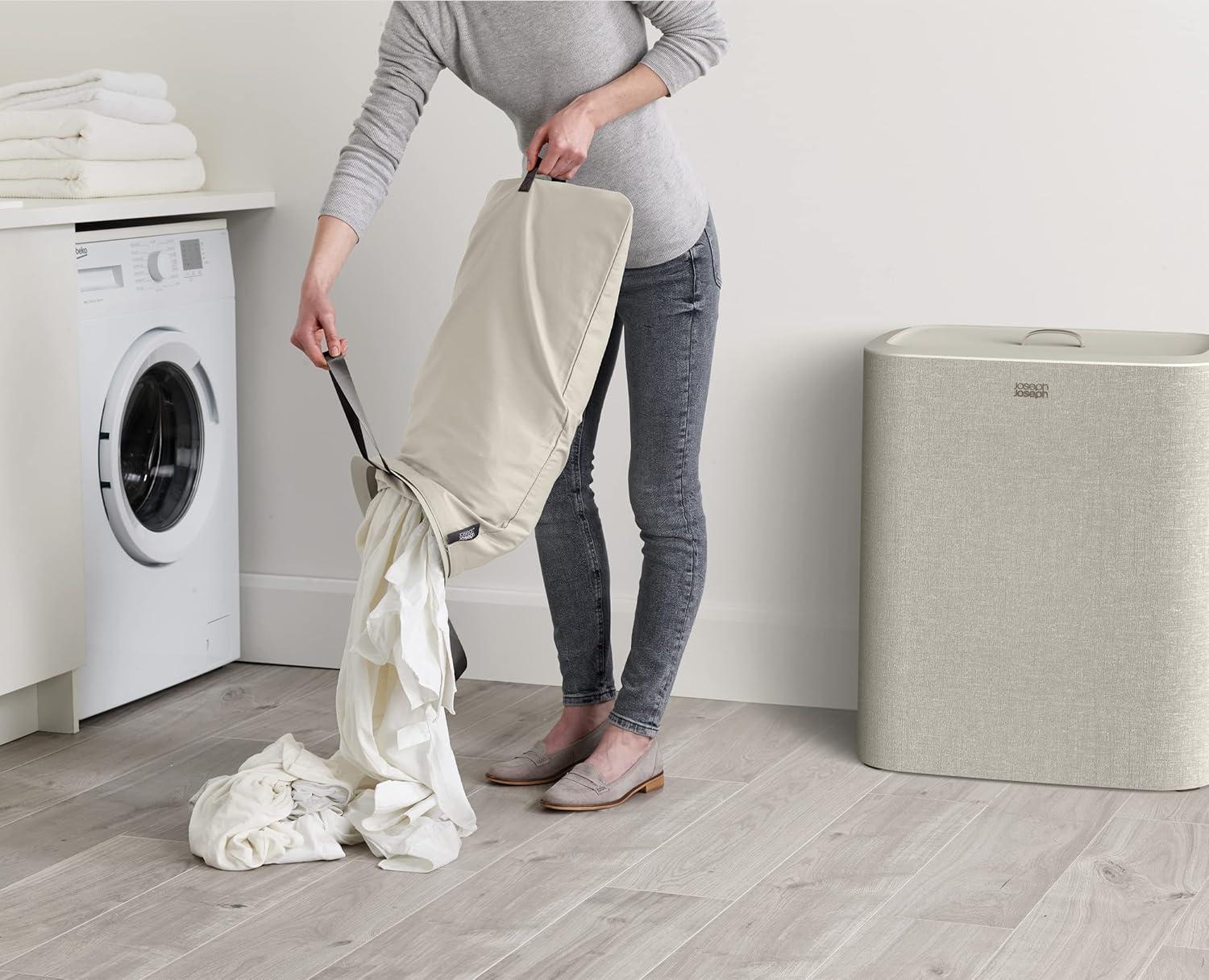 image:imageJoseph Joseph Tota Trio 90 liter238 gallon Laundry Hamper Separation Basket with lid 3 Removable Washing Bags with Handles EcruEcru