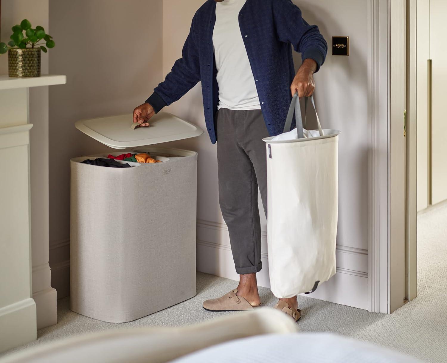image:imageJoseph Joseph Tota Trio 90 liter238 gallon Laundry Hamper Separation Basket with lid 3 Removable Washing Bags with Handles EcruEcru