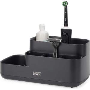 Joseph Joseph EasyStore Bathroom Storage Caddy, Toothbrush and Toothpaste Organiser for Bathroom Accessories, Matt Finish, Ecru(Black)