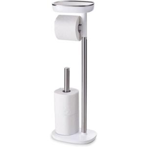 Joseph Joseph EasyStore Butler Toilet Paper Holder Stand and Flex Toilet Brush with Shelf and Drawer, Stainless Steel(Stand)