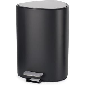Joseph Joseph EasyStore Stainless Steel 5 Liter/1.3 Gallon Pedal Trash Can with Bin Liner Storage, Soft-Close Lid, Removable Inner Bucket, for Bathroom, Bedroom, Office, Matt Black(Black)