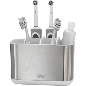 Joseph Joseph EasyStore Stainless-Steel Toothbrush Holder Bathroom Storage Organizer Caddy, Small(Stainless Steel)