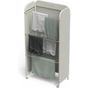 Joseph Joseph Eclipse 3-Tier Adjustable Laundry Drying Rack, Integrated Fabric Cover, Foldable with Wheels, Heavy Duty, Ecru