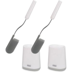 Joseph Joseph Flex Lite Silicone Toilet Brush with Slimline Holder Set, Flexible Head, drip, Anti-Clog deep Clean, 1 EA, Grey/White(Grey/White)