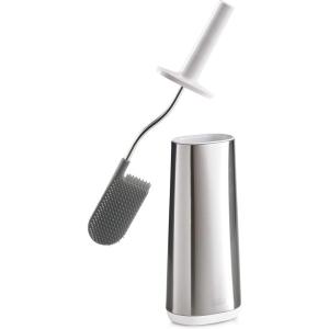 Joseph Joseph Flex Lite Silicone Toilet Brush with Slimline Holder Set, Flexible Head, drip, Anti-Clog deep Clean, 1 EA, Grey/White(Stainless Steel)