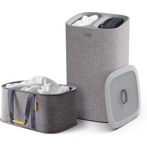 Joseph Joseph Laundry 2 piece set – Hold-All 35L/9.2 Gallon collapsible Washing Basket and Tota 60L/15.8 Laundry Separation Hamper with 2 removeable bags – Gray