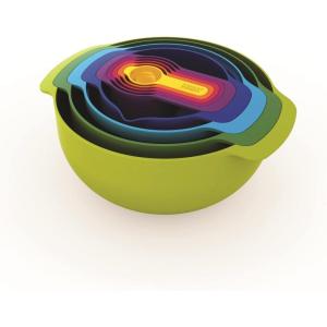 Joseph Joseph Nest 9 Plus, 9 Piece Compact Food Preparation Set with Mixing Bowls, Measuring Cups, Sieve and Colander, Stainless Steel(Multicolour)