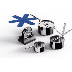 Joseph Joseph Space Steel 2-Piece Nonstick Stainless-Steel Frying Pan Skillet Set, Nesting with Folding Handles, Induction & Oven Safe(6pc)