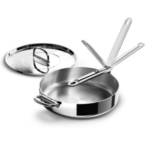 Joseph Joseph Space Steel 9.5″ Nonstick Stainless-Steel Frying Pan Skillet with Folding Handle, Ceramic Coating, Induction & Oven Safe(3.5qt)
