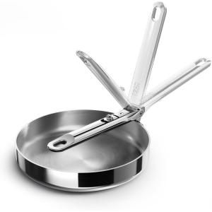 Joseph Joseph Space Steel 9.5″ Nonstick Stainless-Steel Frying Pan Skillet with Folding Handle, Ceramic Coating, Induction & Oven Safe(8”)