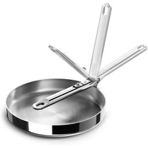 Joseph Joseph Space Steel 9.5″ Nonstick Stainless-Steel Frying Pan Skillet with Folding Handle, Ceramic Coating, Induction & Oven Safe(9.5”)