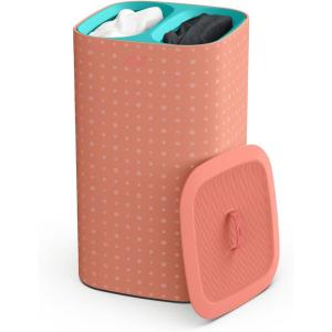 Joseph Joseph Tota Trio 90 liter/23.8 gallon Laundry Hamper Separation Basket with lid, 3 Removable Washing Bags with Handles- Ecru(Coral/Turquoise)