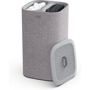 Joseph Joseph Tota Trio 90 liter/23.8 gallon Laundry Hamper Separation Basket with lid, 3 Removable Washing Bags with Handles- Ecru(Grey)