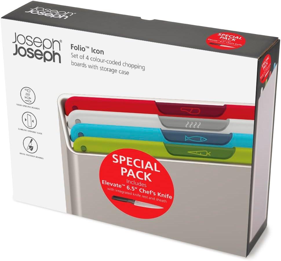 image:imageJoseph Joseph Folio Icon 8Piece Colour coded Cutting Board Set with Japanese Stainless Steel Knives Slimline case for organized storage GraphiteSilver