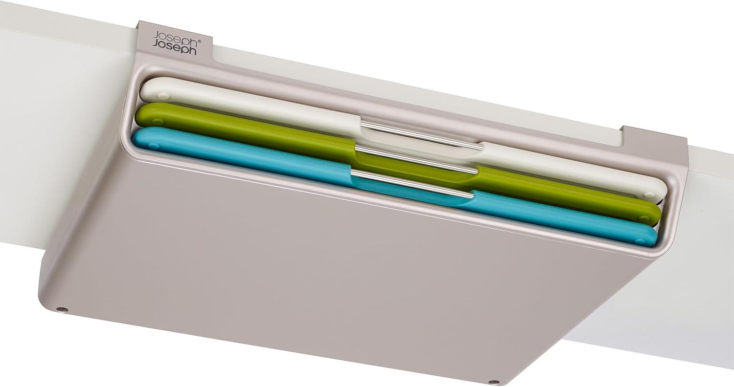 image:imageJoseph Joseph Folio Slim 3piece Undershelf Kitchen Cutting Board Set Cupboard storage fits shelves up to 08 thick Large 142 wideMulticolourSilver