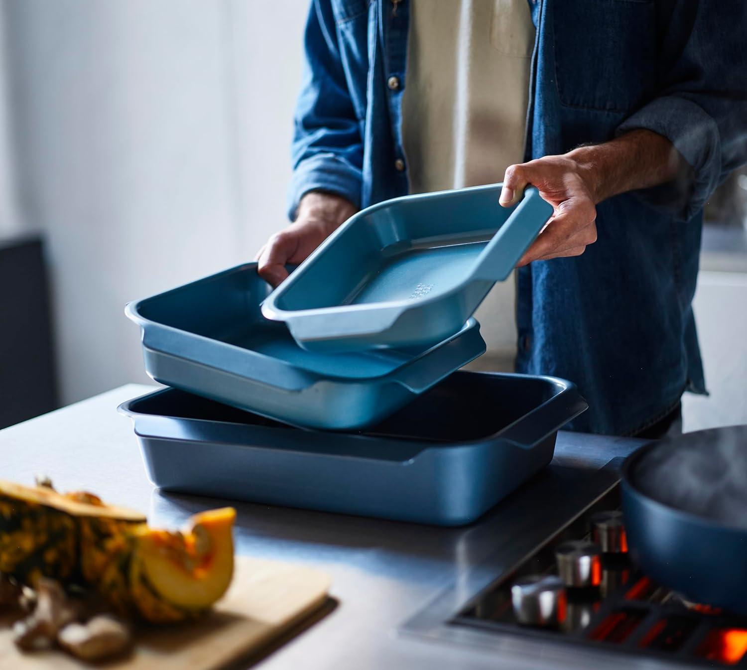 image:imageJoseph Joseph Nest Bakeware and Roasting Pan Carbon Steel Baking Pan with NonStick Coating EasyPull Handles Organized Kitchen Storage Small BlueSingle Large