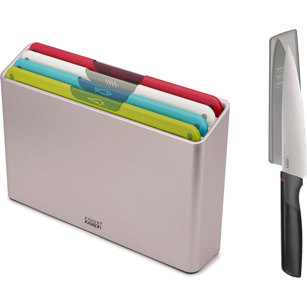 image:imageJoseph Joseph Folio Icon 8Piece Colour coded Cutting Board Set with Japanese Stainless Steel Knives Slimline case for organized storage GraphiteSilver