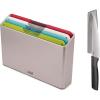 Joseph Joseph Folio Icon 8-Piece Colour coded Cutting Board Set with Japanese Stainless Steel Knives, Slimline case for organized storage, Graphite(Silver)