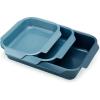 Joseph Joseph Nest Bakeware and Roasting Pan, Carbon Steel Baking Pan with Non-Stick Coating, Easy-Pull Handles, Organized Kitchen Storage, Small, Blue(Set of 3 (Small  Medium  Large))