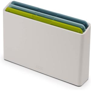 Joseph Joseph Duo 3-Piece Colour Coded Chopping Board Set with Slimline case for organised Storage, Opal