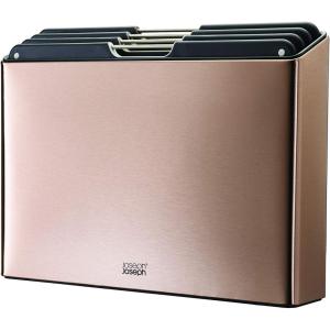 Joseph Joseph Folio 4-Piece Colour coded Cutting Board Set, Stainless Steel Slimline case for organized Kitchen storage, Rose Gold(Rose Gold)