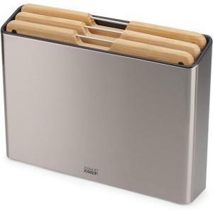 Joseph Joseph Folio Premium 3-Piece Bamboo Cutting Board Set, Stainless Steel Slimline Case for Organized Kitchen Storage(Bamboo)