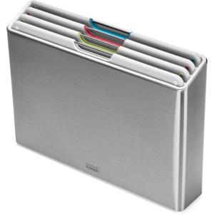 Joseph Joseph Folio Premium 3-Piece Bamboo Cutting Board Set, Stainless Steel Slimline Case for Organized Kitchen Storage(Stone)