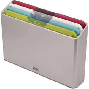 Joseph Joseph Folio Slim 3-piece Under-shelf Kitchen Cutting Board Set, Cupboard storage, fits shelves up to 0.8″ thick, Large (14.2″ wide)(Multicolour/Silver)