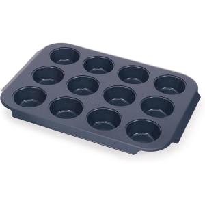 Joseph Joseph Nest™ Bake Set of 2 Non-Stick Round Cake Pan, 9in & 7.8in, Carbon Steel, Easy-Pull Handles, Stackable, Space-Saving Design, 10-Year Guarantee(Muffin)