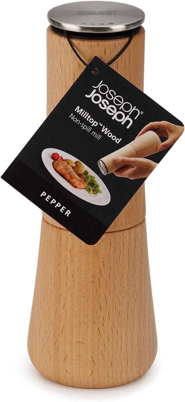 image:imageJoseph Joseph 20190 Milltop Wood Nonspill Kitchen Pepper Mill WoodBeech Wood